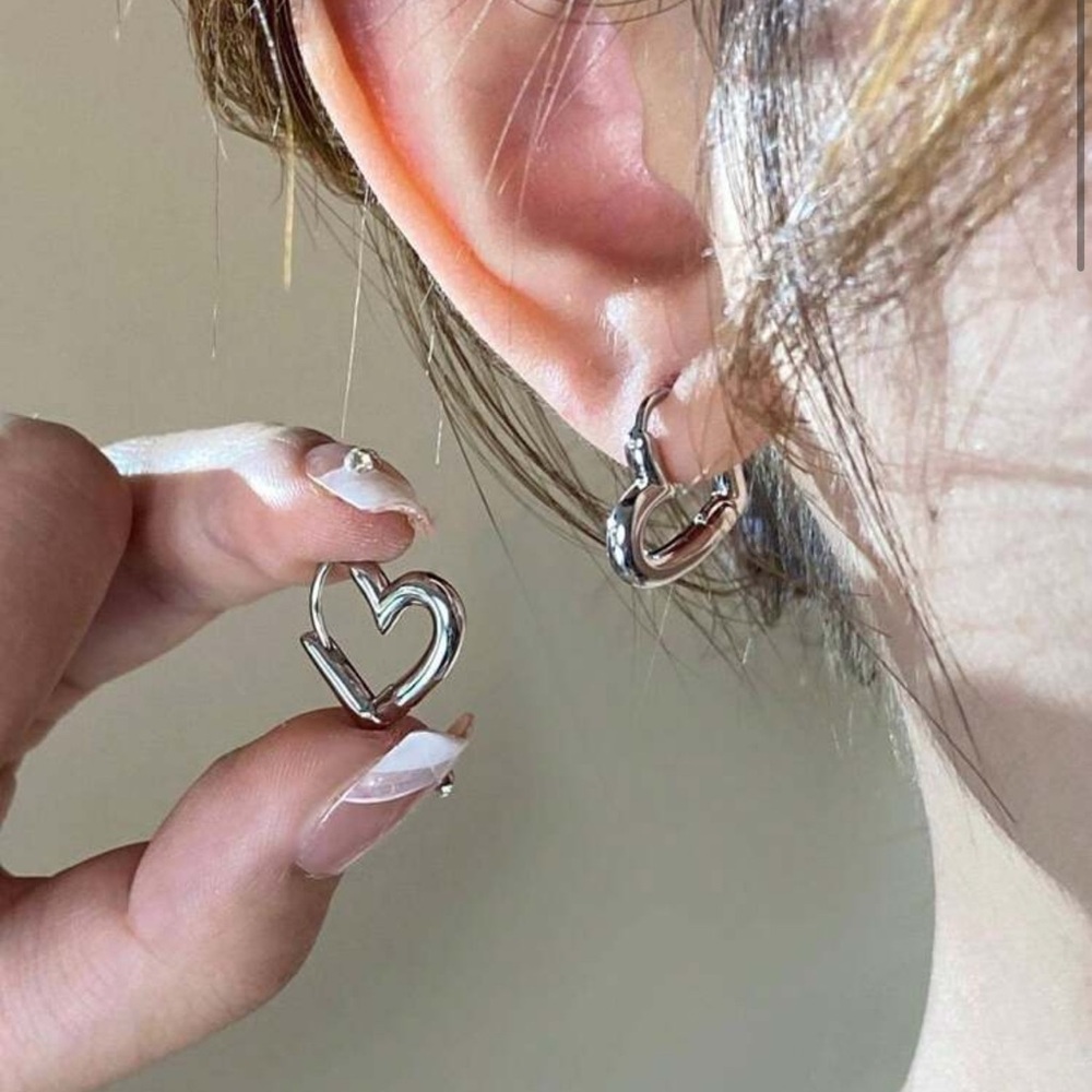 Stainless Steel Silver Heart Hoop Earrings